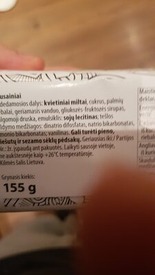 Sausainiai Biscuits ingredients label