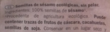Graines de sésame bio ingredients label