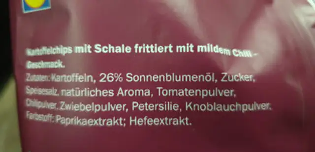 Kessel Chips Sweet Chili ingredients label