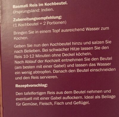 Basmati Rice ingredients label