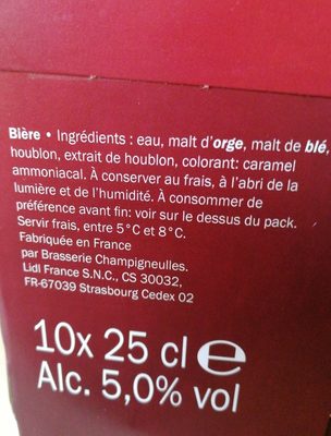 Bière blonde 5,0% Lidl ingredients label