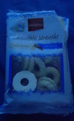 50% Witte- en 50% melkchocolade kransjes. Ingredië front packaging