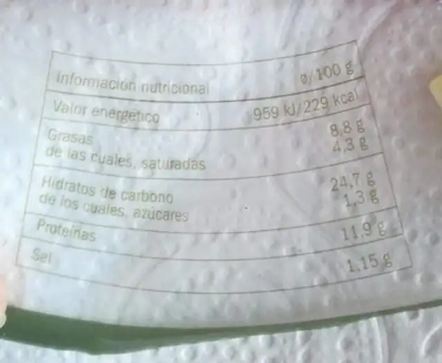 Pizza atún y bacon nutrition facts table