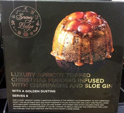 Luxury appricot topped Christmas pudding infused with Champagne and Sloe Gin