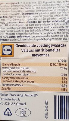 Manchettes de poulet nutrition facts table