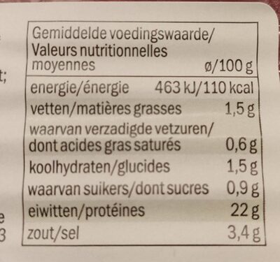 Filet de Saxe nutrition facts table