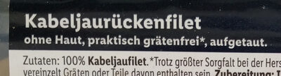 Kabeljau Rückenlehne ohne Haut ingredients label