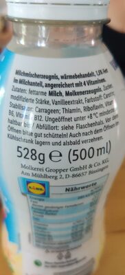 Vanille Drink ingredients label