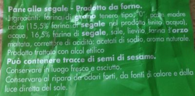 Pain de seigle ingredients label