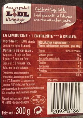 La limousine ingredients label