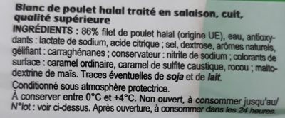 Blanc de poulet ingredients label