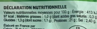 Blanc de poulet nutrition facts table