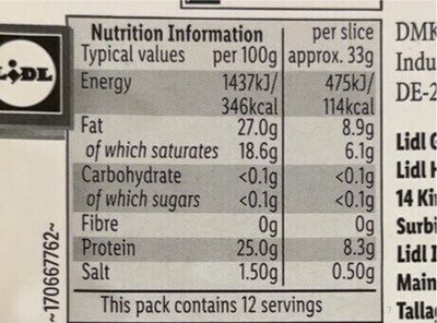 Maasdam Slices nutrition facts table