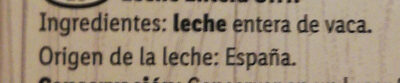 Leche entera ingredients label