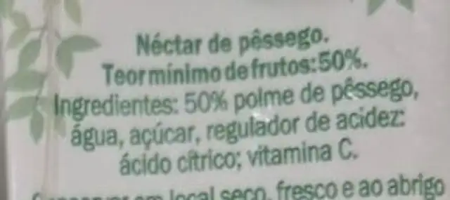 Original nectar pessego ingredients label