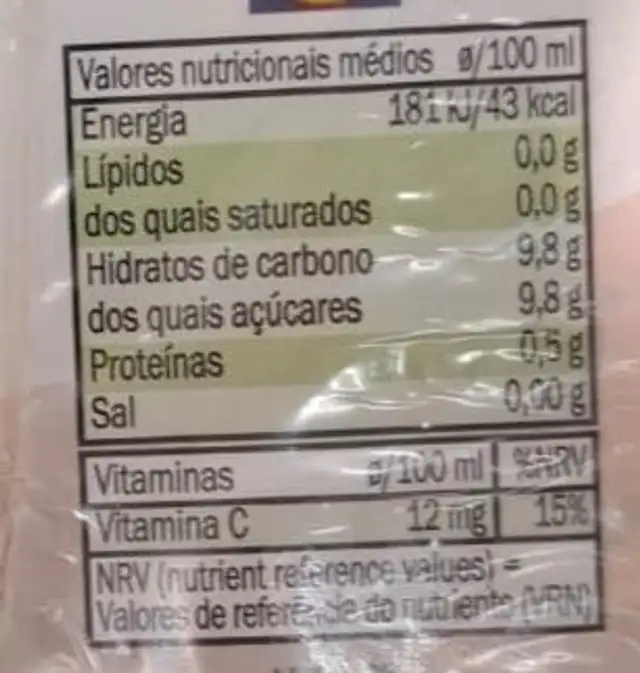 Original nectar pessego nutrition facts table