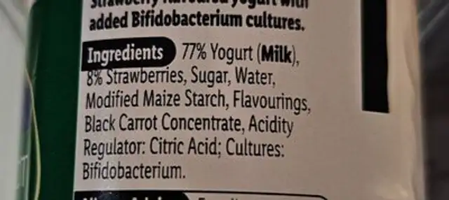 Proviact strawberry ingredients label