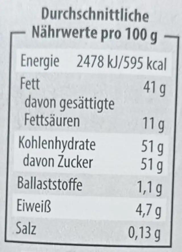 Weisse Creme mit Mandel nutrition facts table