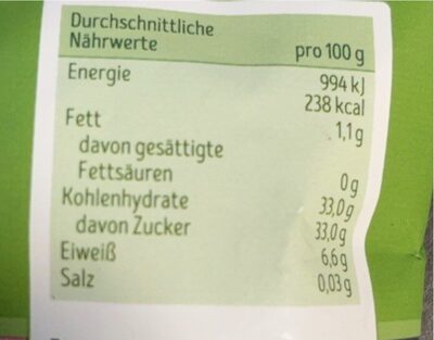 Fruchtpulver Cassis nutrition facts table