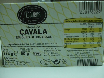 filetes de Cavala em Óleo de Girassol