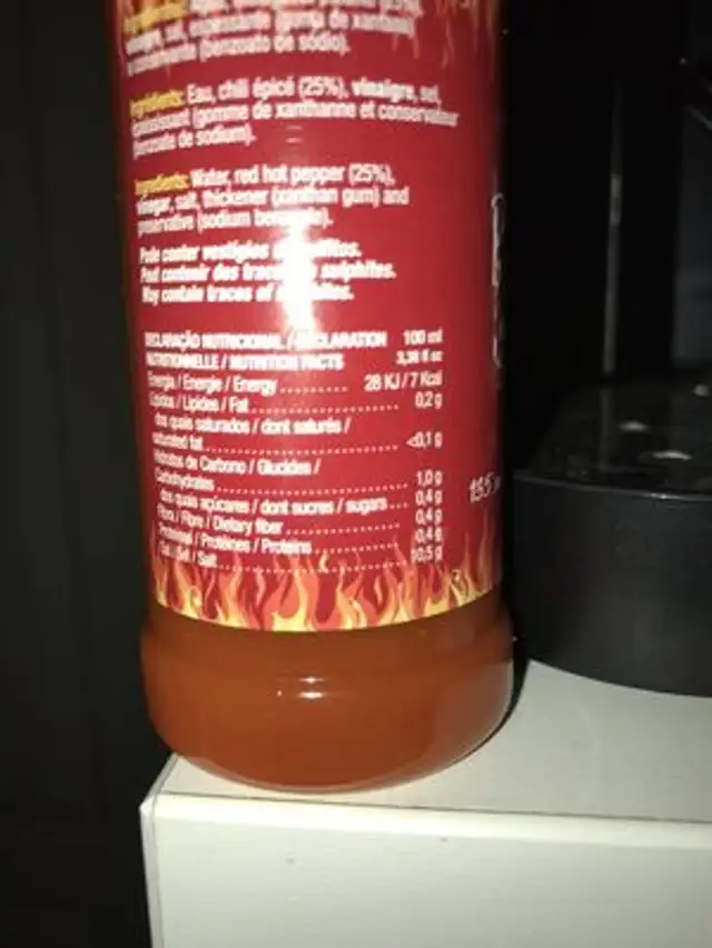 Delikato Piri Piri Mohlo Extra Picante ingredients label