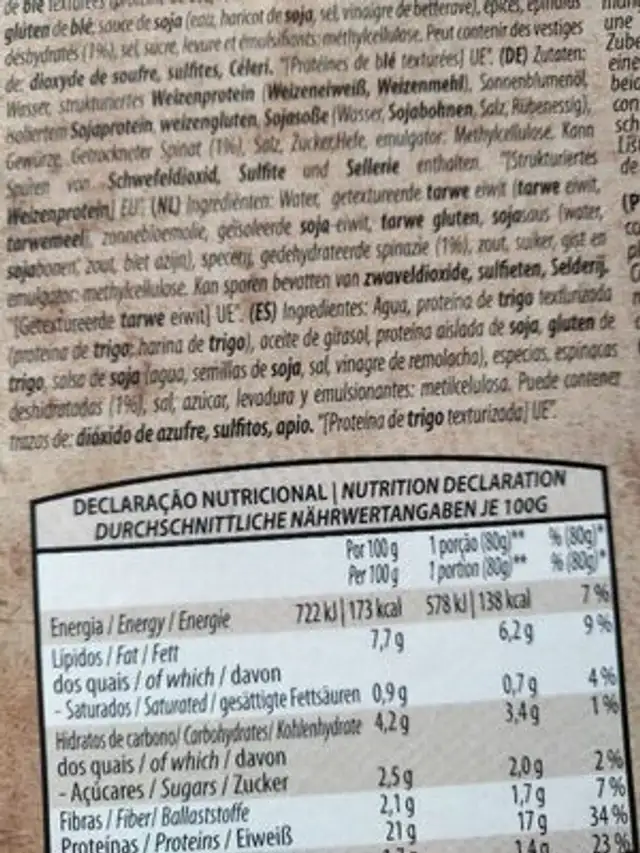 Hambúrguer vegan Cogumelos ingredients label