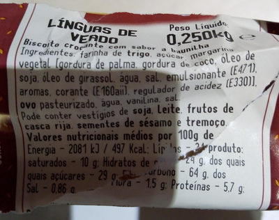 Langues de chat ingredients label