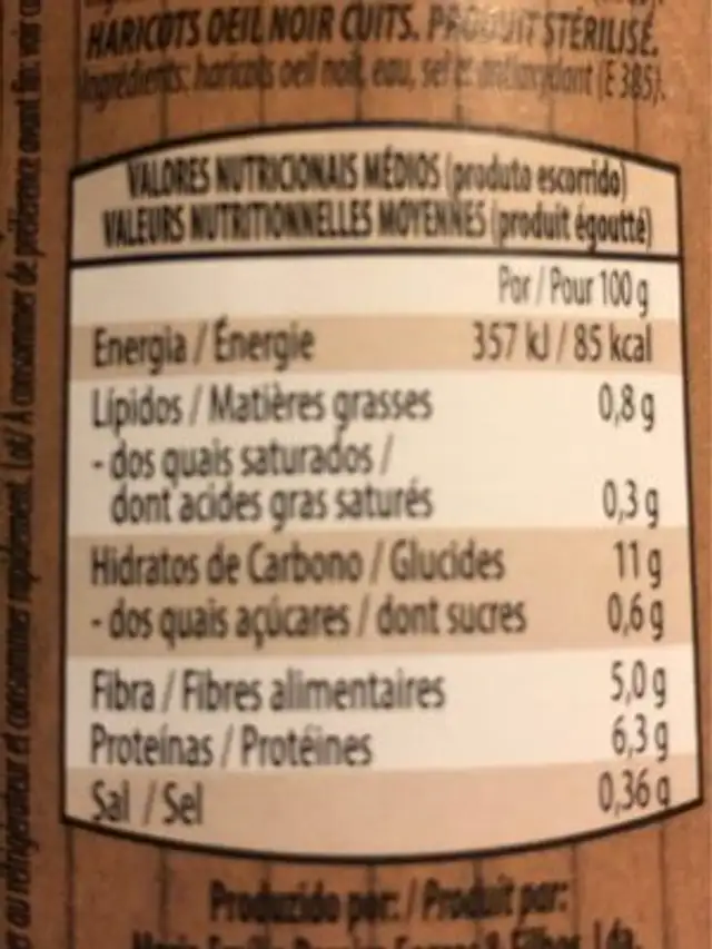 Feijäo frade nutrition facts table