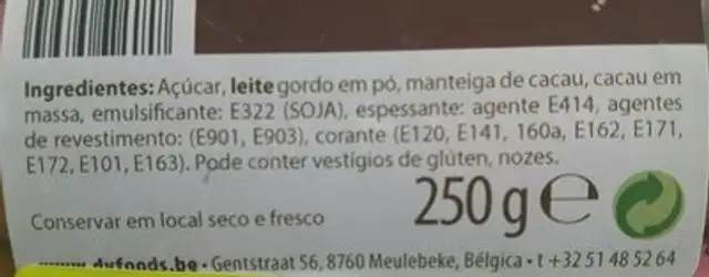 Mini-drageias ingredients label