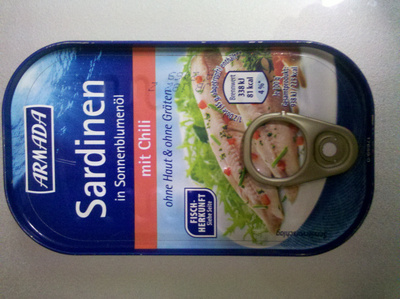 Armada Sardinen in Sonnenblumenöl mit Chili front packaging