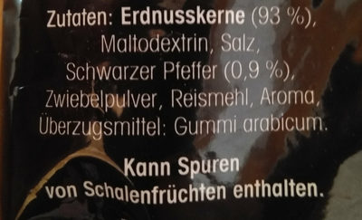 Erdnüsse Black Pepper ingredients label
