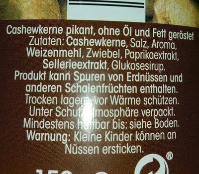 Farmer Cashews, Pikant Gewürzt ingredients label