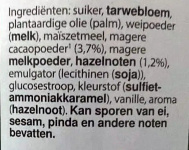Gevulde koek ingredients label
