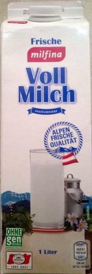 Frische Milfina Vollmilch pasteurisiert front packaging