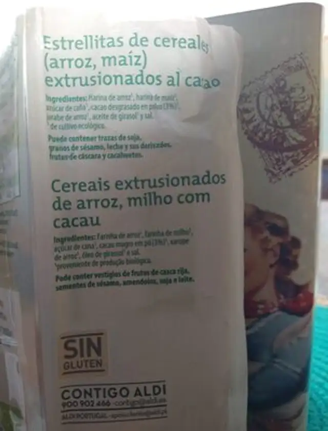 Choco shells sin gluten ingredients label