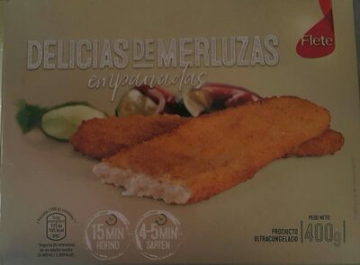 Delicias de merluza empanadas front packaging