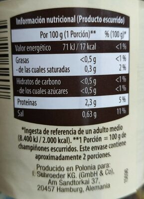 Champiñones laminados nutrition facts table