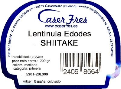 Shiitake ingredients label