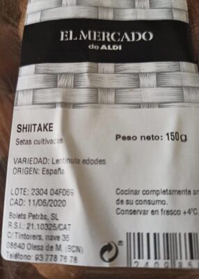 Shiitake nutrition facts table