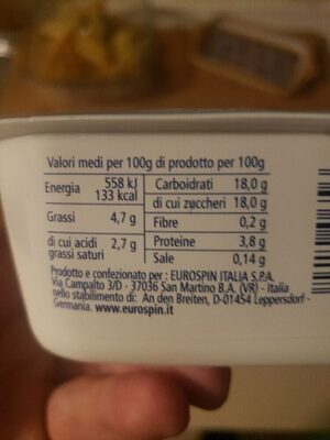 Cremoso Extra ingredients label