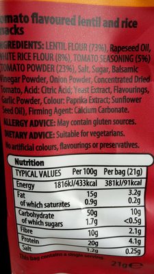 Lentil snacks tangy tomato