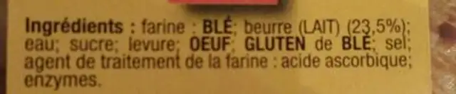 Croissant ingredients label