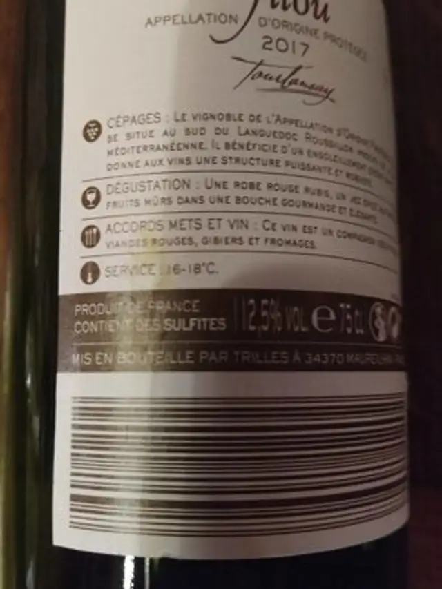 Vin rouge nutrition facts table