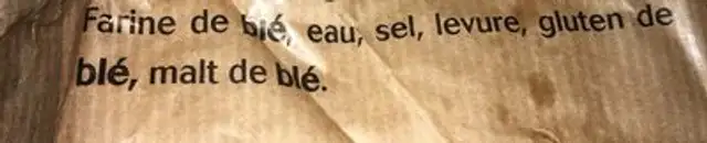 Pain rustique ingredients label