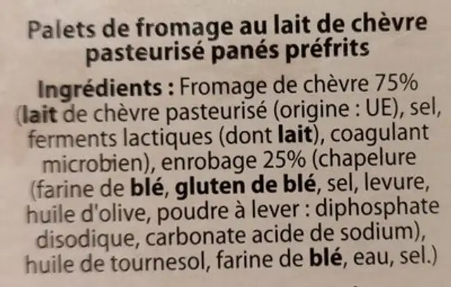 4 chèvre chauds ingredients label
