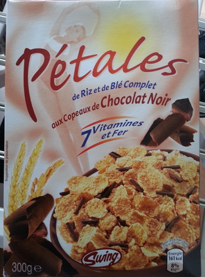 Pétales de riz et de blé complet aux copeaux de chocolat noir