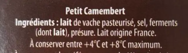 Petit camembert au four ingredients label