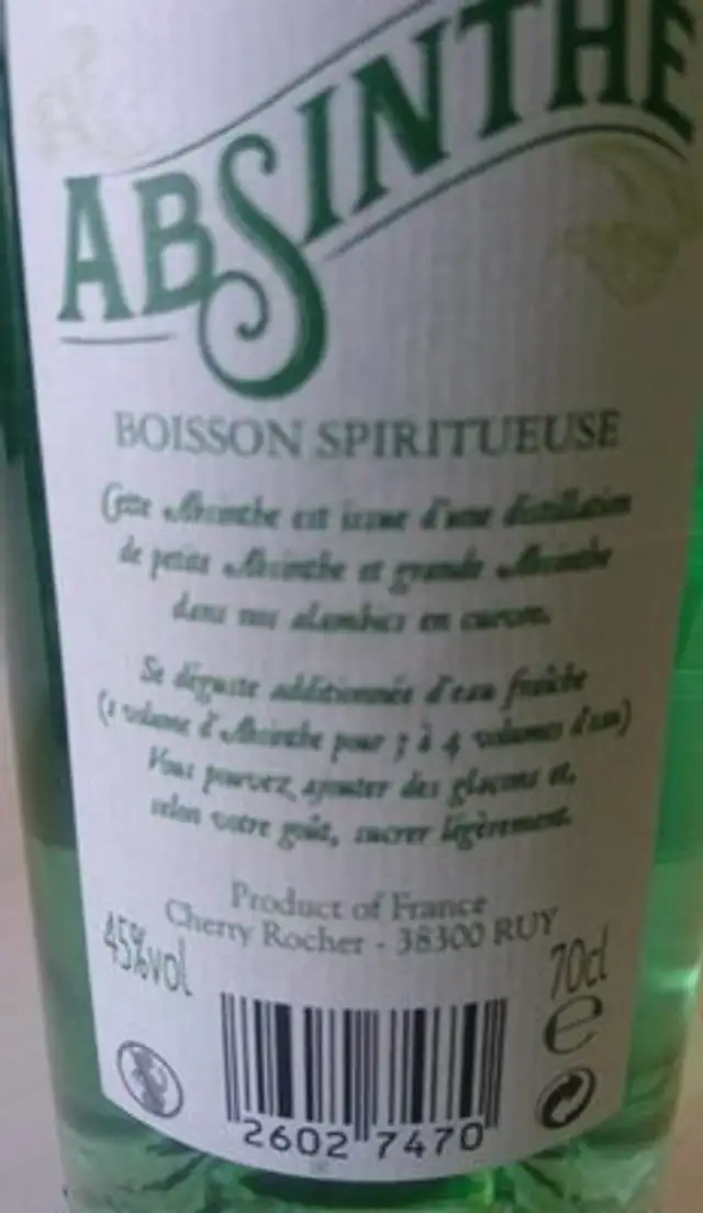 Absinthe ingredients label