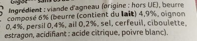 Gigot agneau farci au beurre ingredients label
