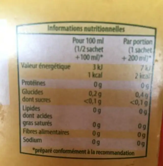 20 Sachets The Vert Aromatisé Au Citron ingredients label
